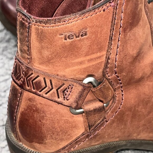 TEVA FOXY LACE UP ZIP ANKLE BOOTS - BROWN WATERPROOF LEATHER - WOMEN'S 6.5 - Picture 8 of 11